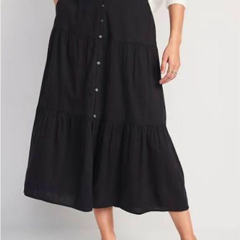 Old Navy Black Tiered Button Front Skirt